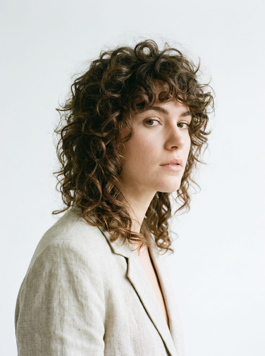Luftiger Wolf Cut für Locken - Locken Frisur mittellang